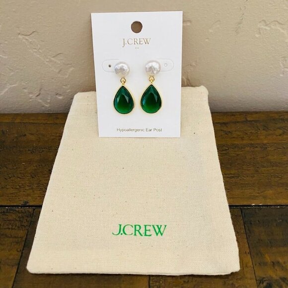 💜 J. Crew Freshwater Pearl and Crystal Teardrop Earrings NWT - Picture 3 of 4
